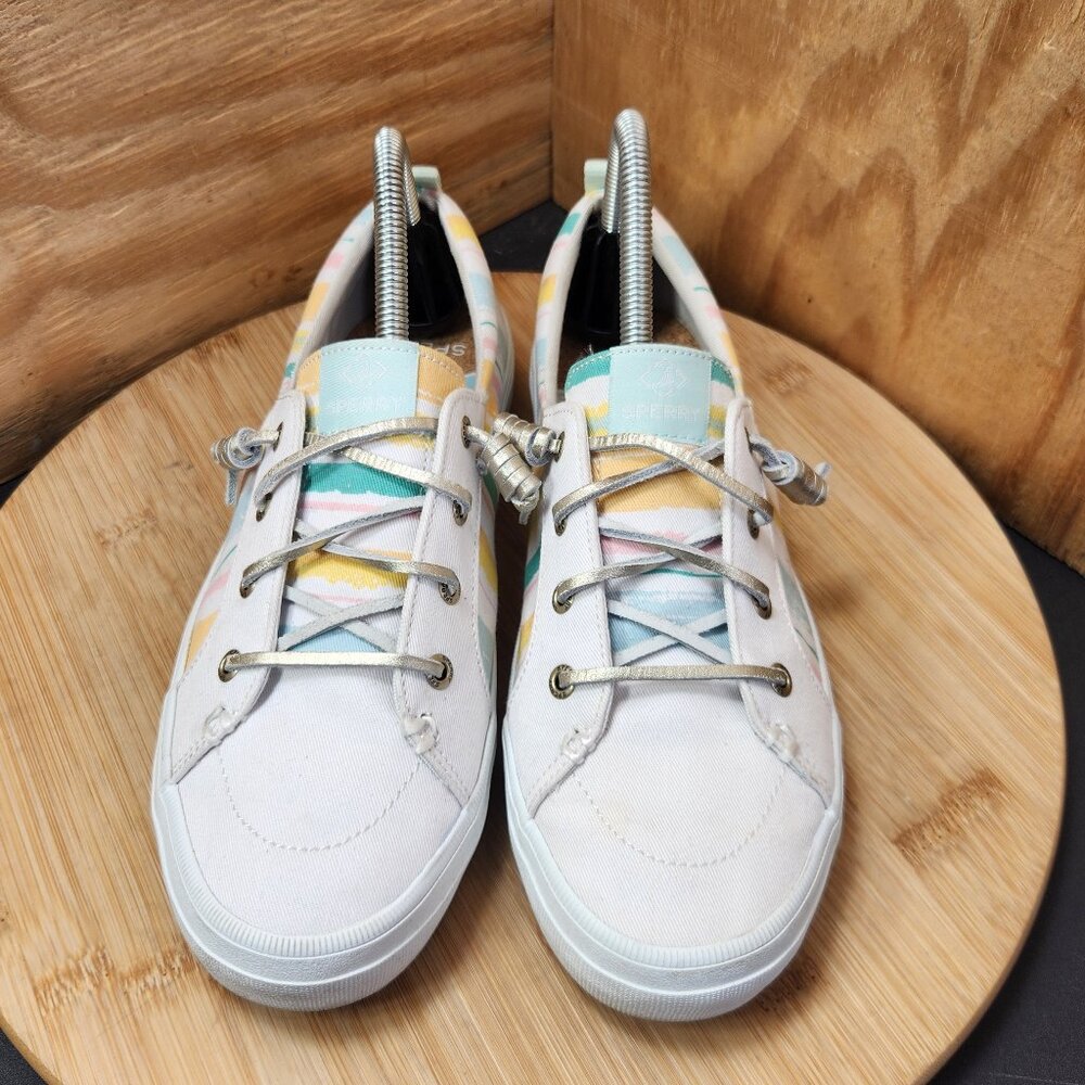 Sperry Pastel Striped Canvas Sneakers - White, Yellow, Pink, Blue, Green - Picture 3 of 9